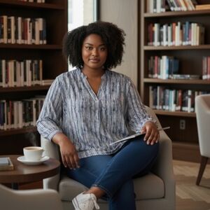Kenar sheer button down blouse blue white pattern collarless shirt‎ 3x